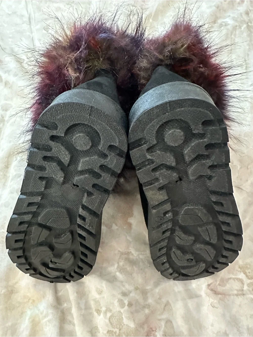 Dolls Kill Black Boots with Multicolor Faux Fur Cuff